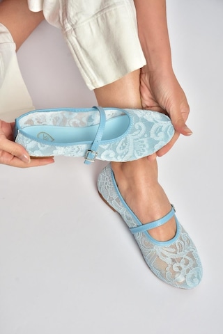 Fox Shoes Y726864006 Mavi Dantelli Kadın Babet