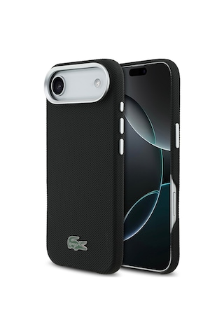 Apple iPhone 17 Air Kılıf Lacoste Lisanslı M-safe Uyumlu Pvc Pike Desenli İkonik Timsah Logolu Kapak Siyah