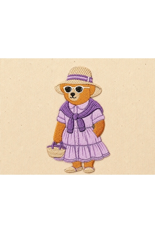 Shules Collection Teddy Serisi Naturel Kanvas Büyük Plaj Çantası Mor