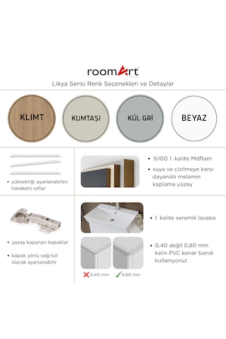 Likya Lavabolu Banyo Dolabı Takımı, Mdflam Tek Kapaklı Lavabolu 59 Cm Banyo Alt Dolabı + Üst Dolabı Kumtaşı