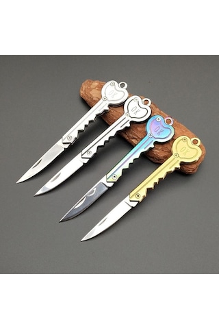 Paslanmaz Çelik, Katlanır, Cep Çakısı, Outdoor Kamp Bıçağı, Anahtarlıklı, 12 Cm - Gold Gold Altın