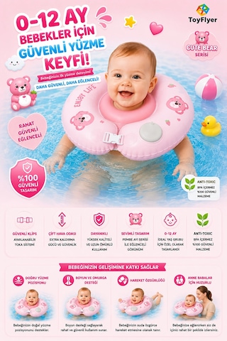 Bebek Boyun Simidi Pompa Gerektirmeyen 0-12 Ay Yüzme Simidi, Çift Tokalı Emniyet Kilitli Nr005
