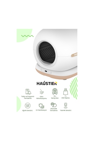 Haustier Cb001 Akıllı Otomatik Kedi Tuvaleti, App İle Kontrol, 75lt İç Hazne, 7lt Çöp Haznesi