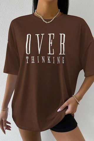 Uyguntarz Unisex Over Thinking Baskılı Tasarım Tshirt Kahverengi