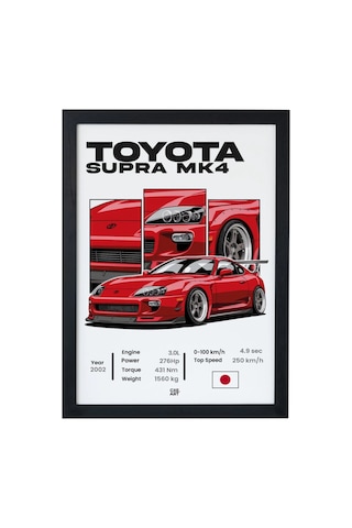 Supra Mk4 Çerçeveli Poster Tablo Otomobil Tasarım Baskı Siyah Supra Mk4 Çerçeveli Poster Tablo Otomobil Tasarım Baskı Siyah