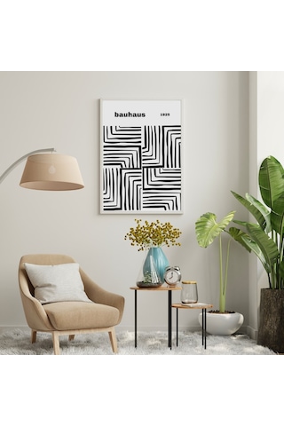 Bauhaus Siyah Çizgiler Duvar Tablosu Çerçeveli 2'li Set Beyaz Renk 35 X 50 Boyut/ebat