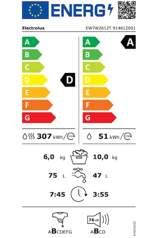 Electrolux EW7W2612T 700 Serisi Steamcare D 1600 Devir 10 KG Çamaşır Makinesi