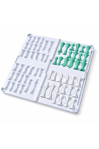 Katlanabilir Mini Satranç Takımı Beyaz & Pastel Su Yeşil 21 X 21 Cm Taşınabilir Pratik Satranç Seti