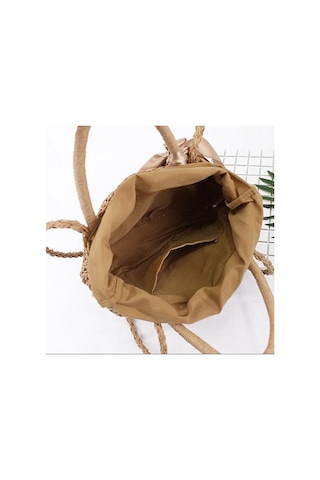 Novahub Kahve El Yapımı Hasır Çanta Kurdelalar 32cmx26cm Plaj Örgü Tote Çanta Omuz Çantası Kahverengi