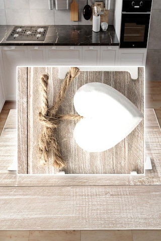 Dijital Baskılı Dekoratif Kaymaz Taban Yıkanabilir Kalp Desenli Halı Mutfak Halısı Yolluk Salon Halısı Krem