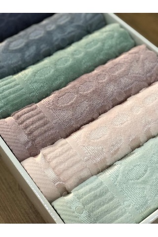 6 Lı Royam Hazangülü Mira %100 Pamuklu Kutulu El Yüz Havlusu Seti 50 X 90 Çok Renkli