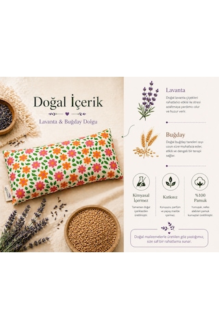 Lavande Çiftlik Lavanta Dolgulu Göz Yastığı Çiçek Desenli