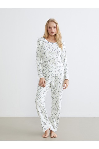Lcw Dream Ekru U Yaka Çiçekli Kadın Pijama Takım