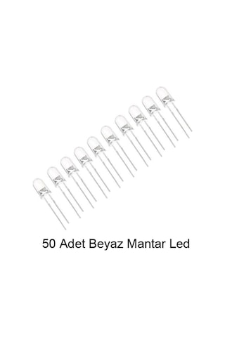 5mm Beyaz Mantar Led Diyot Süper Parlak Şeffaf Lens - 50 Adet Ekonomik Paket