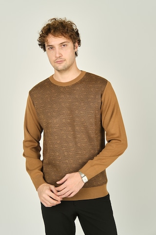 Ateş Triko Erkek Bisiklet Yaka Desenli Yün Kazak 3035 Camel Camel