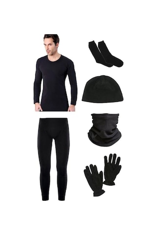 Bonbonetti Siyah Termal Içlik Takımı Polar Bere Boyunluk Eldiven Havlu Çorap Seti Karışık S Çok Renkli