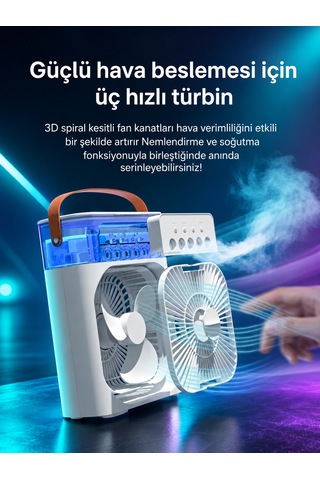 5 Çıkışlı Buharlı Mini Vantilatör 3 Kademeli, 600 Ml Su Hazneli, Led Işıklı Ve Zaman Ayarlı