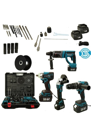 Rolwal Akülü El Aletleri Seti 21v 4 Amper - Şarjlı Hilti - Şarjlı Avuç Taşlama - Şarjlı Vidalama - Şarjlı Somun Sıkma