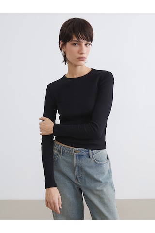 Lcw Vision Siyah Bisiklet Yaka Fitilli Kadın Body