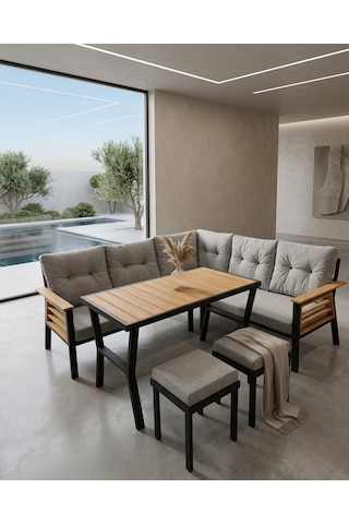 Dolce Metal Bahçe Balkon Teras Köşe Masa Ve Puf Takımı Çok Renkli