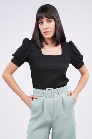 Gabria Kadın Kare Yaka Örme Bluz Siyah