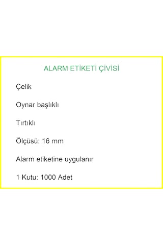 Alarm Etiketi Çivisi Metal Oynar Başlı 1000'li Kutu