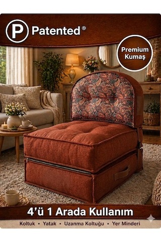 Reyo Pufymax Comfy Plus Oval Bohem Tekli Koltuk Yatak Olabilen Katlanır Berjer & Modüler Yer Yatağı 75x75x 90 Cm Kiremit Desenli