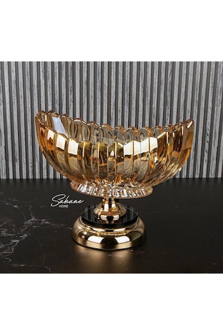 Chacha Home Ayaklı Gold Renk Cam Gondol Meyvelik Sunumluk 29 Cm - Lüks Dekoratif Konsol Kasesi Ve Şekerlik