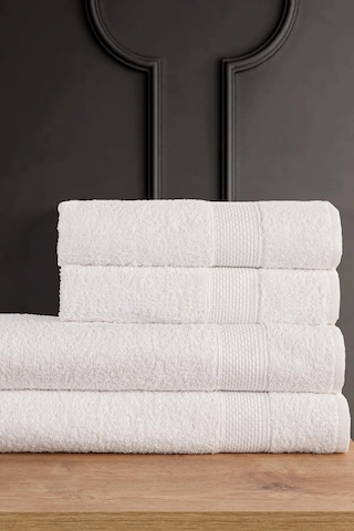 Güvenal Blanc 4'lü Banyo Havlu Seti Havlu Banyo Havlusu I Hamam Seti I Çeyiz Havlusu - Beyaz Gri
