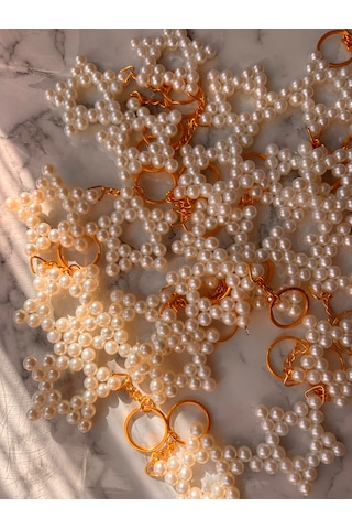 30 Adet Krem İnci Yıldız Anahtarlık 8 Mm Kartsız Gold Gold