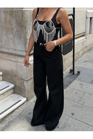 Out Of Standart Kadın Straight Leg Normal Bel Düz Paça Jean Pantolon Siyah
