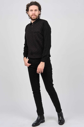 Çizgi Triko Erkek Cep Detaylı Polo Yaka Desenli Kazak 42544226 Siyah Siyah