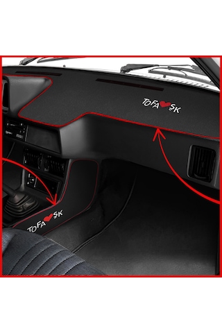 Tofaş Şahin Doğan Kartal Alçak Düşük Torpido Koruma & Vites Konsol Yan Kaplama Halısı - Nakışlı Siyah