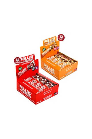 Fellas Yüksek Protein Bar 45 G Süper Ikili Kutu 24 Adet - Hind. Cevizli X 12 Adet + Yer Fıstıklı X 12 Adet