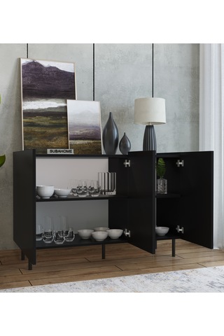 Demir Ayaklı %100 Mdf Şık Ve Çok Amaçlı 3 Kapaklı Siyah Konsol