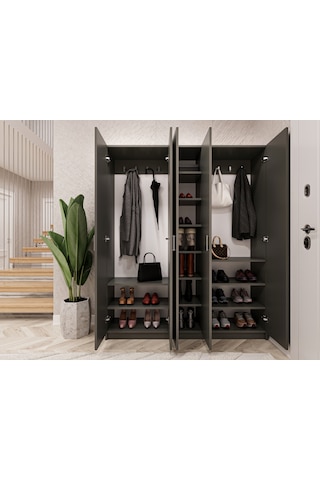 Asra Trend Vestiyer & Portmanto V-09 %100 MDF 5 Kapaklı Geniş Ayakkabılık Koyu Gri