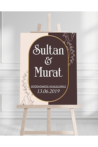 Söz Nişan Düğün İçin 50x70 Karşılama Panosu - Çiçek Tasarımlı 003 Beyaz