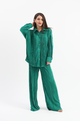 Düğme Detaylı Örme Pilise Takım - Yeşil-yeşil Yeşil