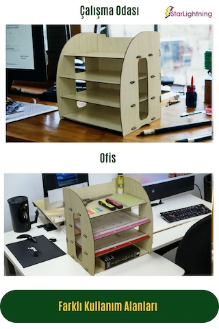 Masa Düzenleyici Organizer Evrak Rafı Masaüstü Organizer Model 6 - Açık Meşe