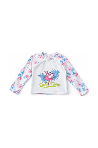 Beniizle Flamingo Baskılı Uzun Kollu Kız Çocuk Mayo Açık Mavi