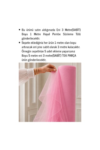 Azra Kına Pembe Hayal Süsleme Tülü, 1 Metre, Nişan Tülü Bohça Tülü, Gelin Damat Düğün Konvoy Kapı Valiz Süsleme, Hayal Tül, Hediye Süsü, 100 Cm