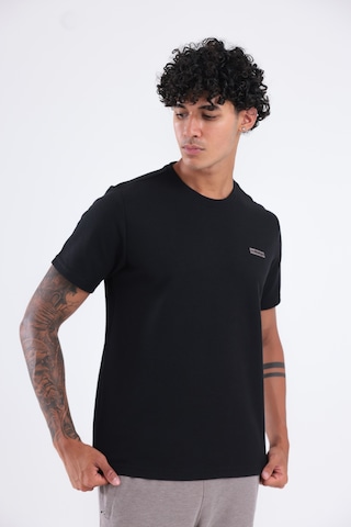 Rowinger Waffle Örgü Dokulu Göğüs Logolu Kolda Mini Cep Detaylı Bisiklet Yaka Erkek Spor T-shirt Siyah