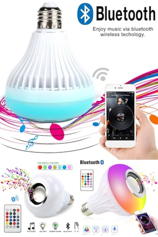 Kumandalı Bluetooth Hoparlörlü Akıllı Rgb Ledli Ampül Müzikli Ampül Ses Bombası