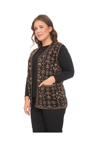 Uludağ Triko Kadın Çiçek Desen Kilim Yelek / Gümüş