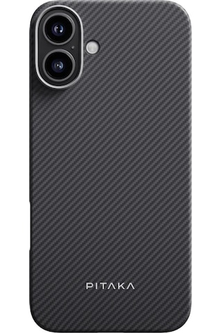 Apple Uyumlu iPhone 16 Kılıf Magsafeli 600d Aramid Fiber Pitaka Ultra-slim Classic Serisi Black-grey Twill