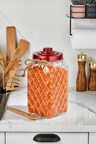 Cooker Nostalji 30 Cm 4,5 Litre Kırmızı Vakum Kapaklı Cam Kavanoz 1 Adet Ckr3810 Çok Renkli