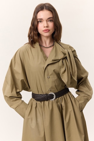 Bağlamalı Detaylı Tasarım Gömlek Haki Haki