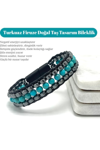 Sertifikalı Turkuaz Firuze Taşı Erkek Bileklik Çelik Kilitli, Doğal Taş Tasarım, Şık Ve Özgün Turkuaz
