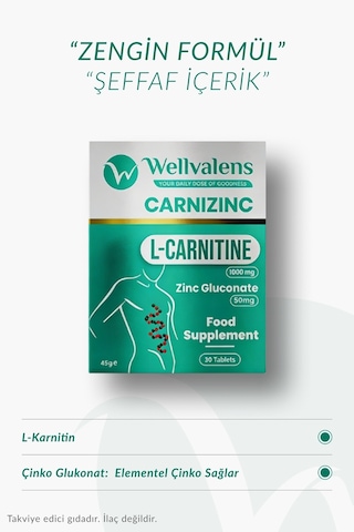 Carnizinc L-karnitine 1000 Mg + Çinko Desteği 30 Tablet