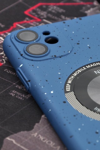 Apple Uyumlu iPhone 11 Uyumlu İnidgo Mavi Benekli Desenli İnce Sert Kapak Kılıf Kamera Lens Korumalı Mavi -